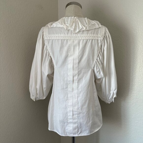 Rachel Ray Victorian Inspired Fitted Blouse Peter Pan Neck Puff Sleeve Minimalis - Picture 2 of 16